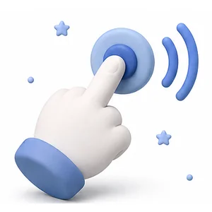 Dedo tocando um botão com ondas de som saindo dele